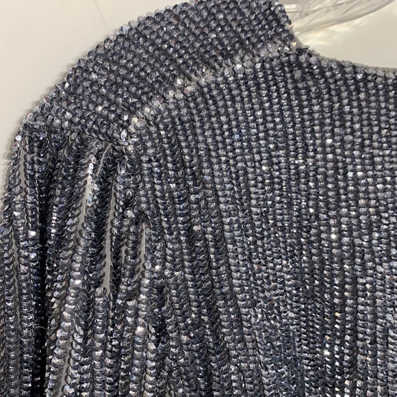 Retrofete dress long sleeve mini silver robe dress Taylor Swift gunmetal new xs - Picture 5 of 11